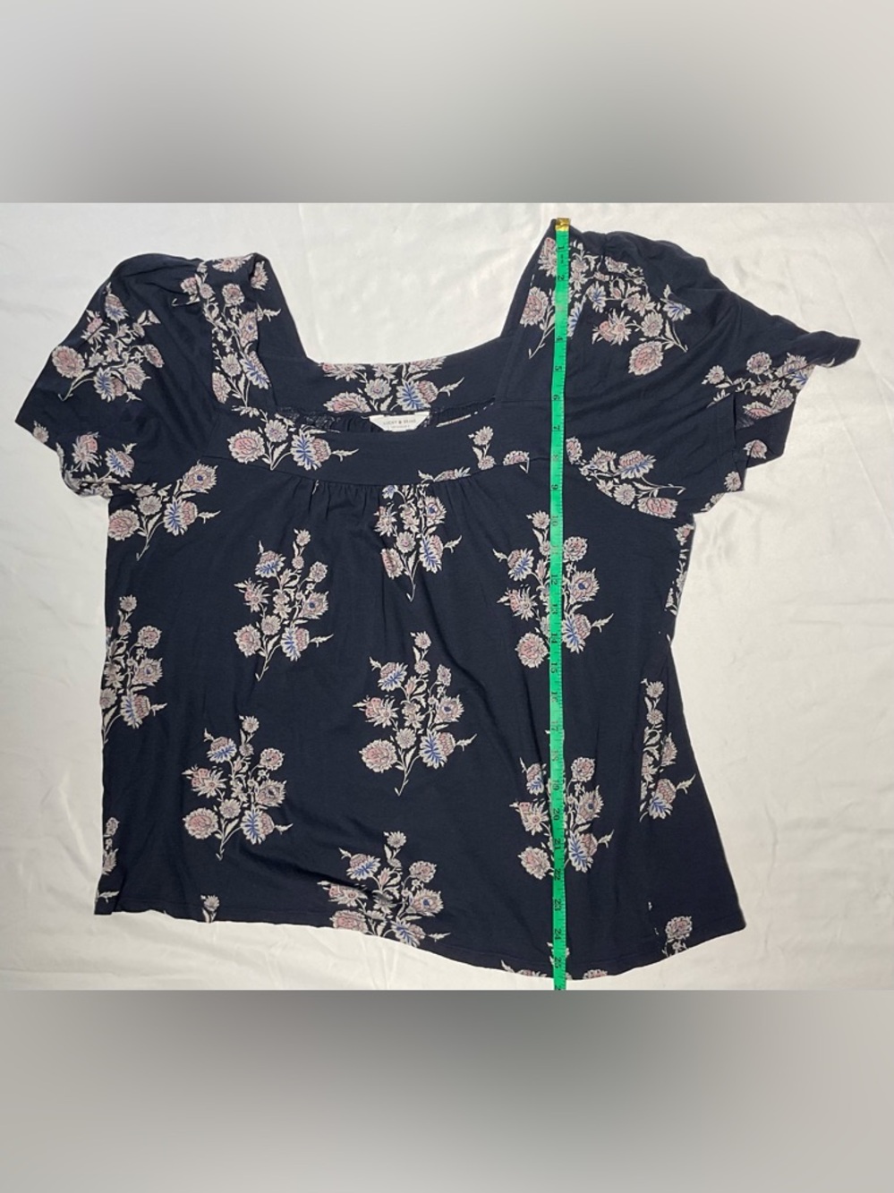 Lucky Brand Dark Blue Floral Boho Square Neck Flutter Top - Picture 7 of 9
